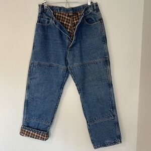 Guide Gear Mens Flannel Lined Double Knee Work Jeans Blue Denim 34x29 Rugged